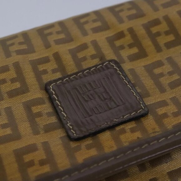 FENDI Zucchino Canvas Shoulder Bag Coated Canvas Brown Auth - Picture 9 of 16